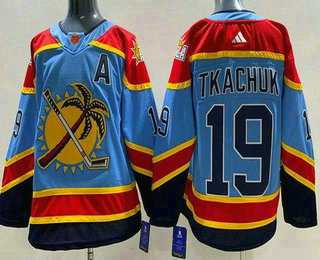 Mens Florida Panthers #19 Matthew Tkachuk Blue 2022 Reverse Retro Authentic Jersey